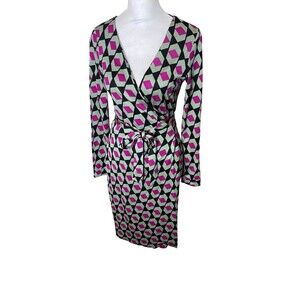 Diane Von Furstenberg alame Julian teal pink black wrap  Sz 2 dress